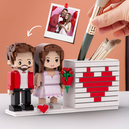 Practical Couple Full Body Custom Gift Personalized Pensil Box Brick Figure Gift For Couples On Valentine's Day Round Face Small Particle Block Gift For Lovers