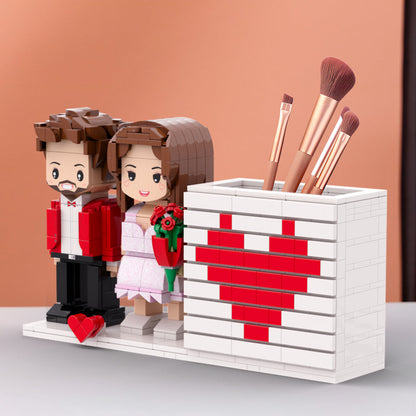 Practical Couple Full Body Custom Gift Personalized Pensil Box Brick Figure Gift For Couples On Valentine's Day Round Face Small Particle Block Gift For Lovers