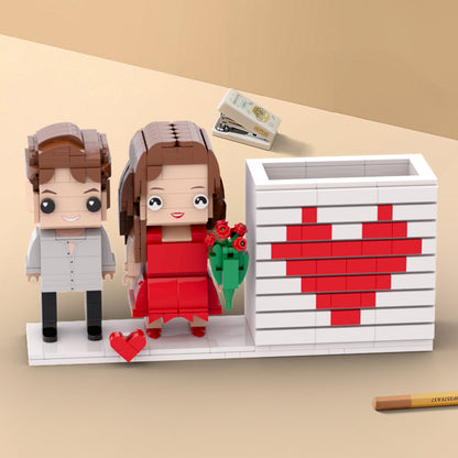 Practical Couple Full Body Custom Gift Personalized Pensil Box Brick Figure Gift For Couples On Valentine's Day Square Face Small Particle Block Gift For Lovers