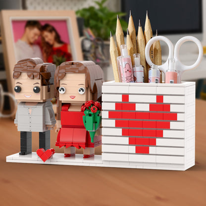 Practical Couple Full Body Custom Gift Personalized Pensil Box Brick Figure Gift For Couples On Valentine's Day Square Face Small Particle Block Gift For Lovers