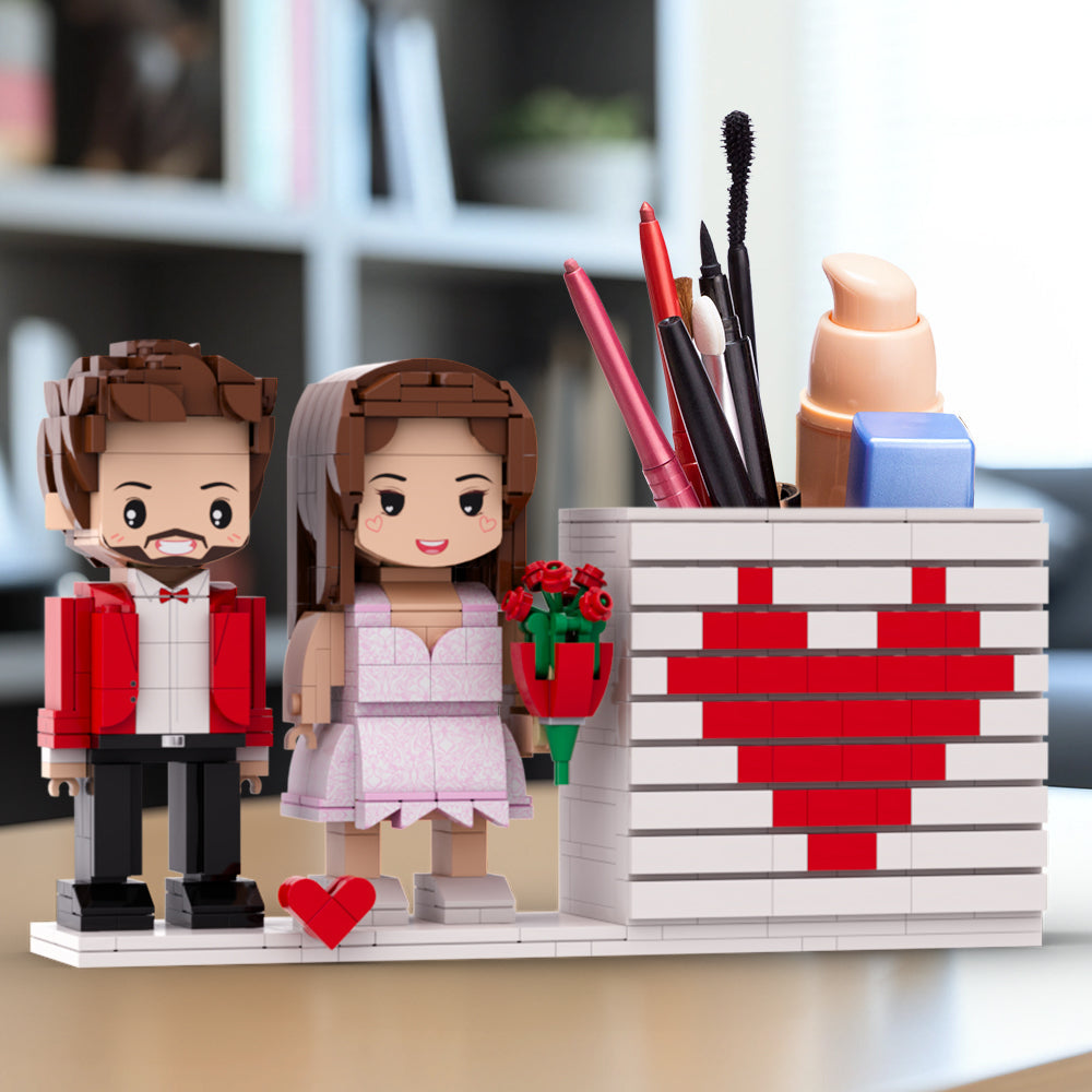 Practical Couple Full Body Custom Gift Personalized Pensil Box Brick Figure Gift For Couples On Valentine's Day Round Face Small Particle Block Gift For Lovers