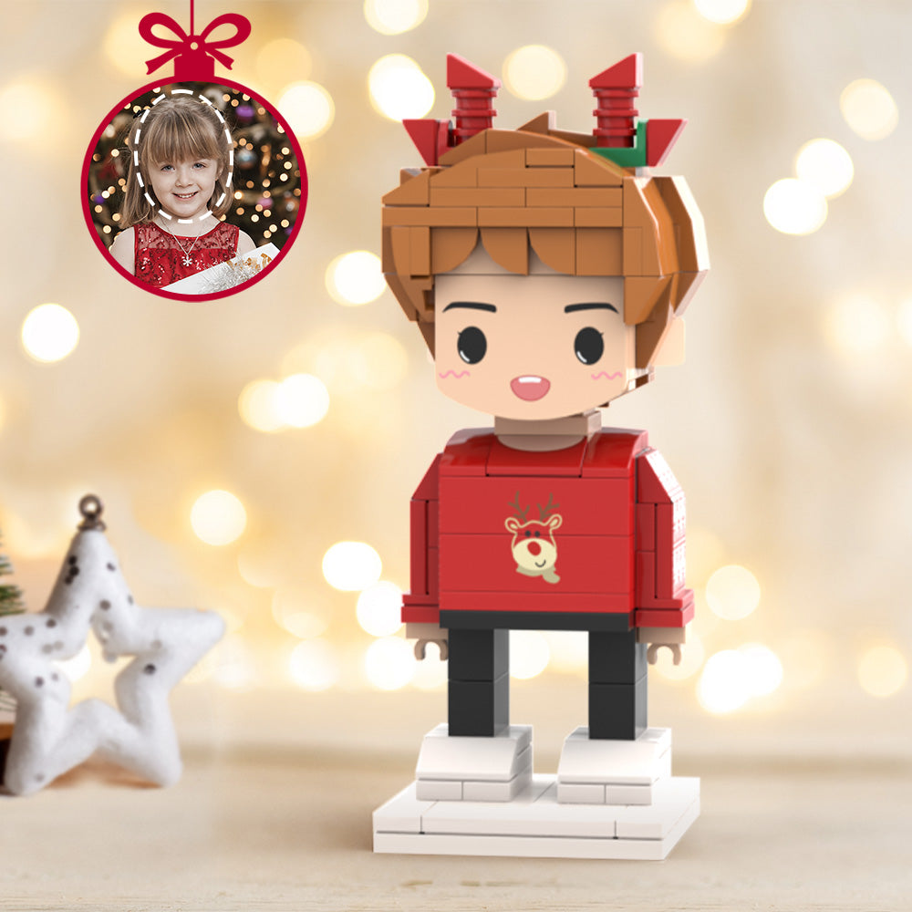 Christmas Gifts Custom Head Cute Brick Figures Personalized Christmas Elk Boy Brick Figures Small Particle Block Toy