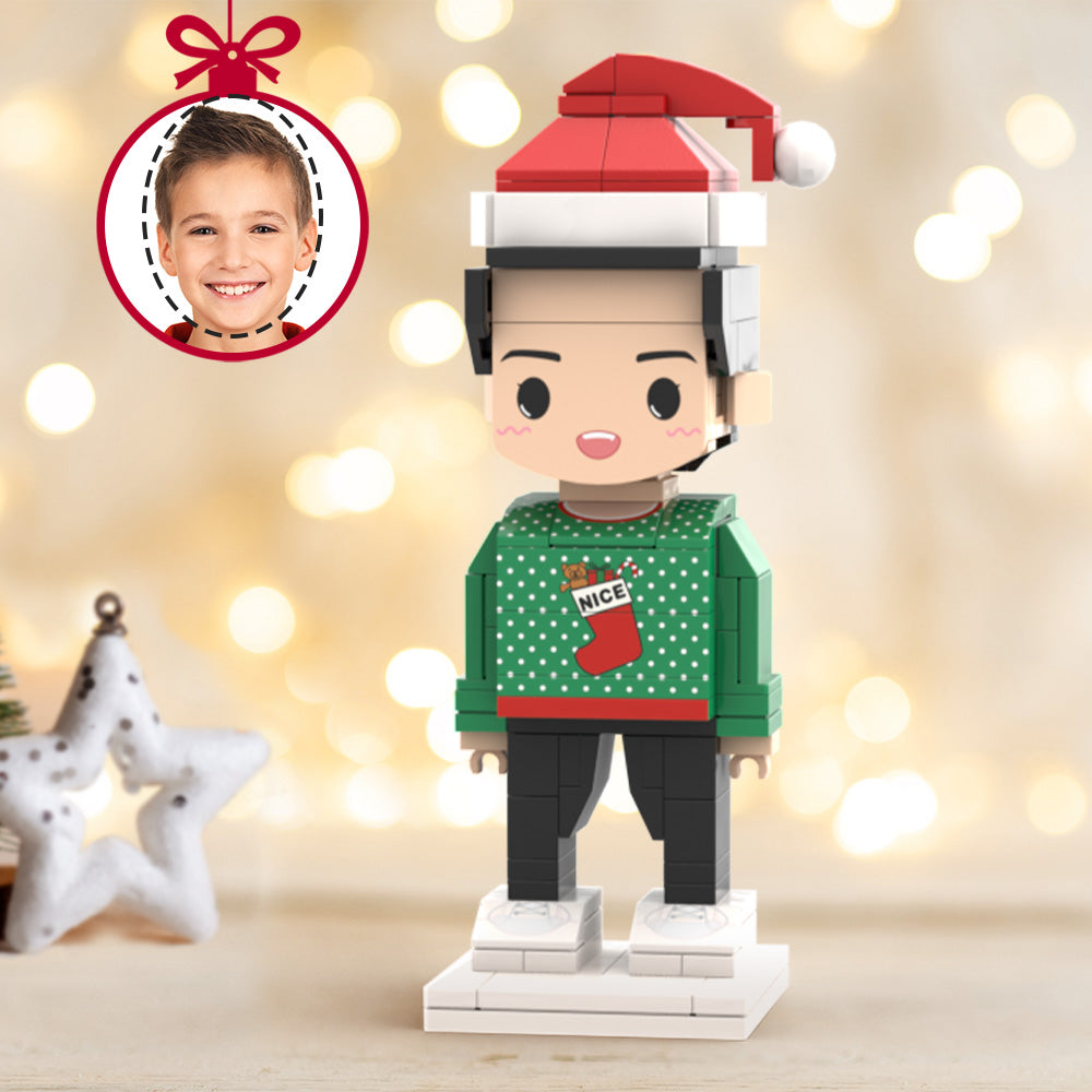 Christmas Gifts Custom Head Cute Brick Figures Personalized Christmas Dress Boy Brick Figures Small Particle Block Toy