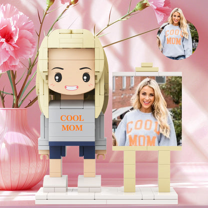 Gift For Mom Custom Brick Figures Photo Brick Figures with Frame Full Body Custom 1 Person Round Face Brick Figures