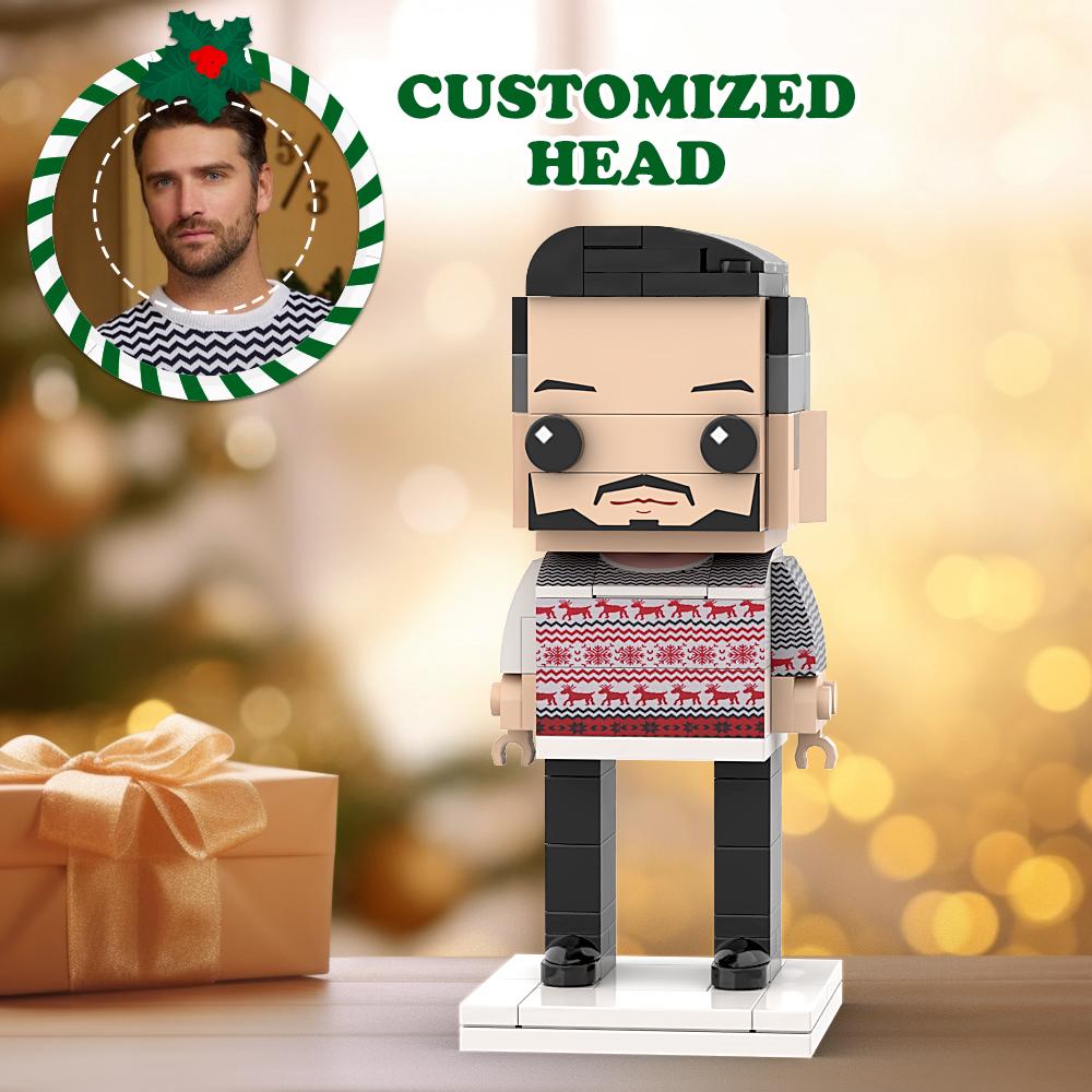 Custom Christmas Head Brick Figures Personalized Christmas Man Brick Figures Small Particle Block Man