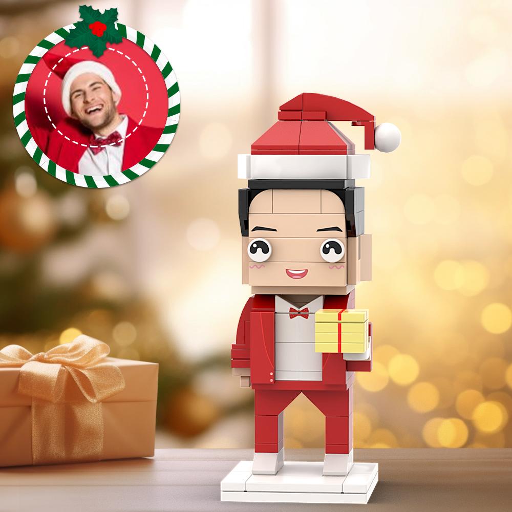 Christmas Red Suits With Gift Custom Head Brick Figures Personalized Christmas Man Brick Figures Small Particle Block Toy