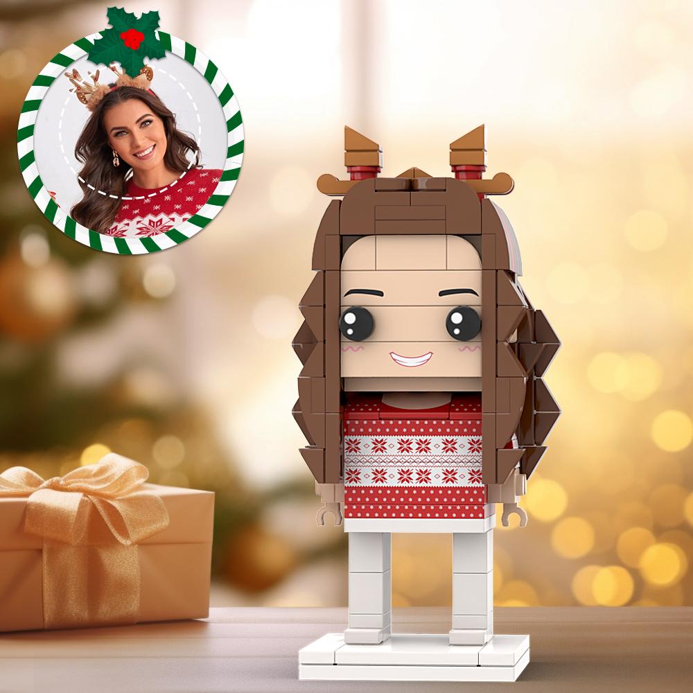 Christmas Custom Head Brick Figures Personalized Christmas Girl Brick Figures Small Particle Block Girl