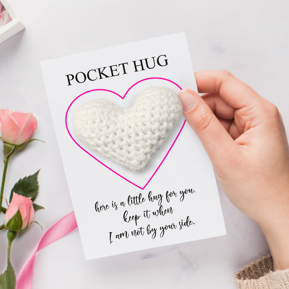 Custom Text Card with Pocket Hug Crochet Heart Multicolor