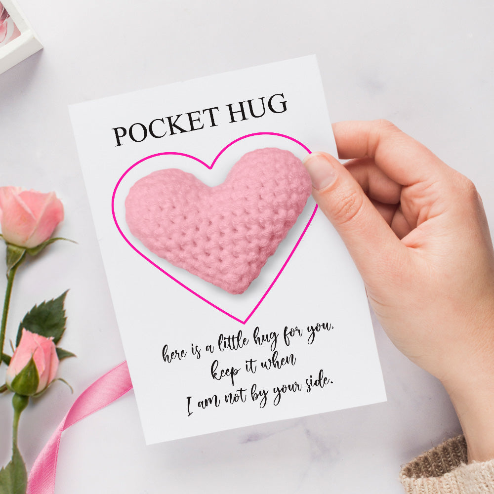 Custom Text Card with Pocket Hug Crochet Heart Multicolor