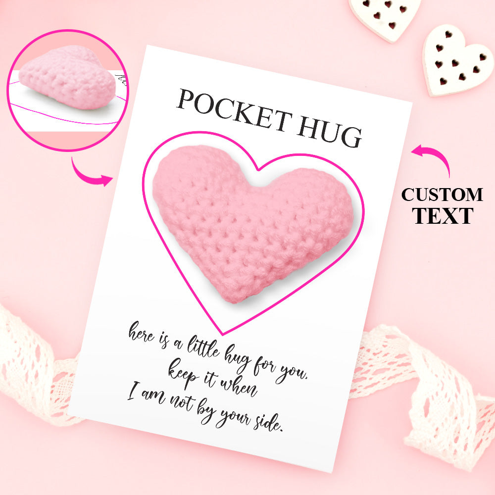 Custom Text Card with Pocket Hug Crochet Heart Multicolor