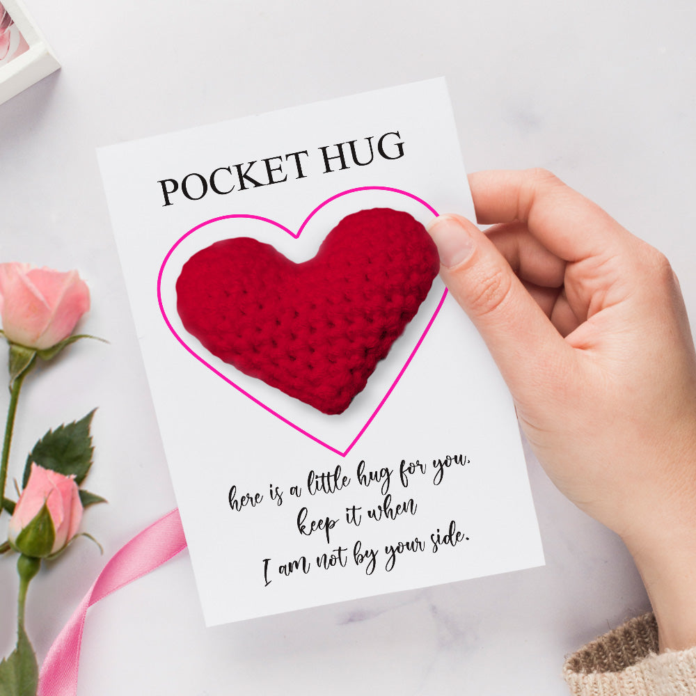 Custom Text Card with Pocket Hug Crochet Heart Multicolor