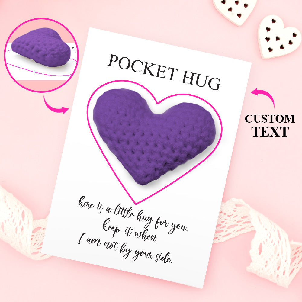 Custom Text Card with Pocket Hug Crochet Heart Multicolor