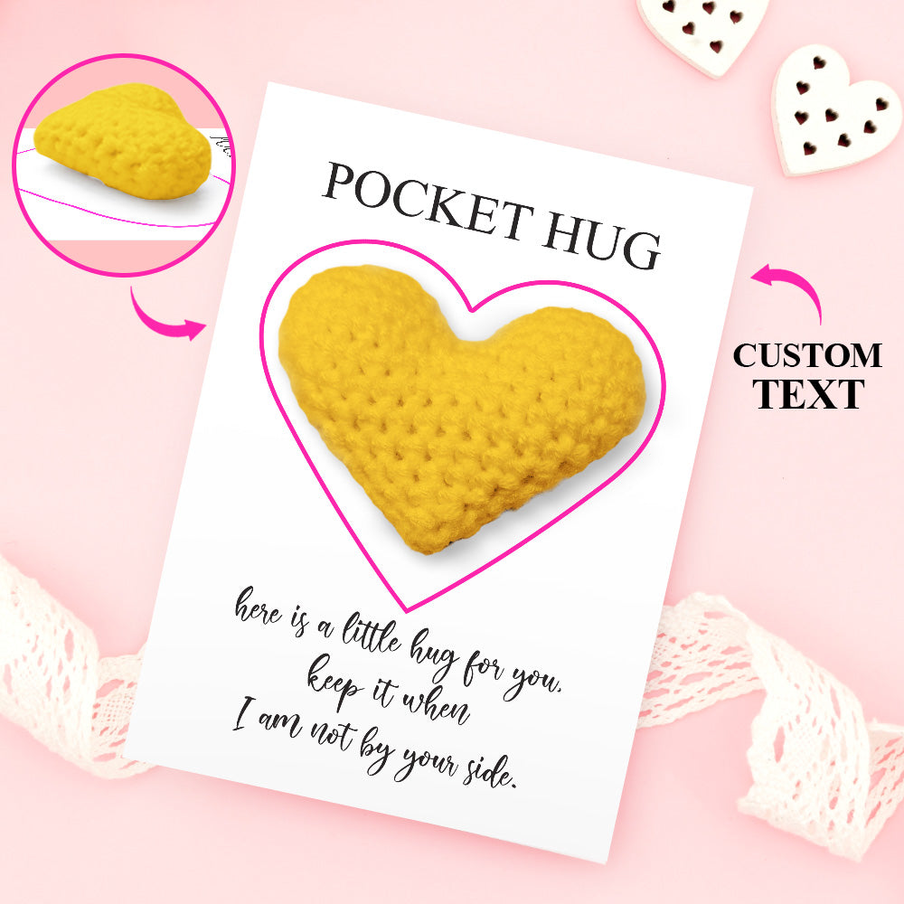 Custom Text Card with Pocket Hug Crochet Heart Multicolor