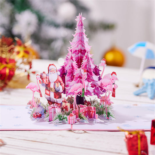 Christmas 3D Pop Up Card Pink Christmas Tree Flamingo Greeting Card