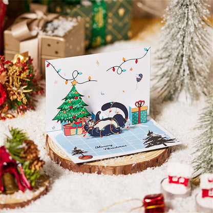 Christmas 3D Pop Up Card Christmas Cat Greeting Card