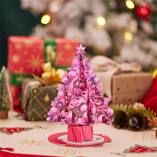 Pink Christmas Tree Ornament Christmas 3D Pop Up Greeting Card