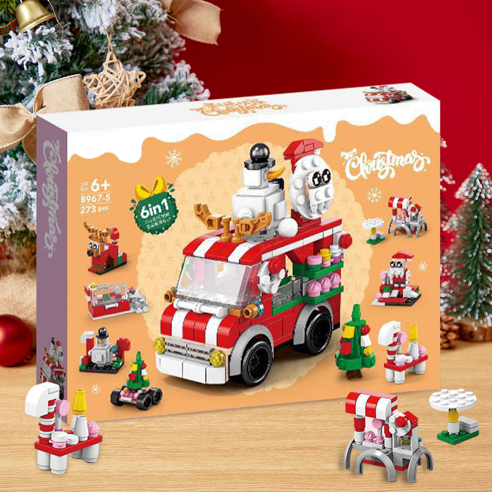 Christmas Vending Car Brick Figures  Surprise Blind Box  6 in 1 Brick Figures Gift Box