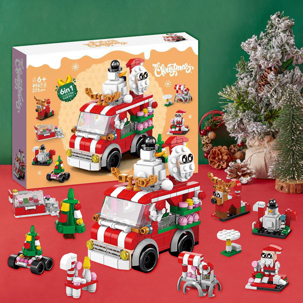 Christmas Vending Car Brick Figures  Surprise Blind Box  6 in 1 Brick Figures Gift Box