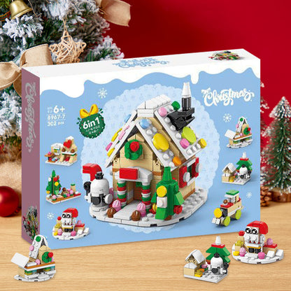 Christmas Gingerbread Man Cottage Brick Figures  Surprise Blind Box  6 in 1 Brick Figures Gift Box