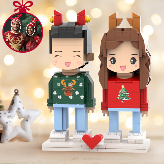 Custom Head 2 People Cute Brick Figures Personalized Christmas Couple Brick Figures Small Particle Block Toy