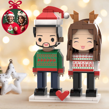 Christmas Gifts Personalized Christmas Dress Brick Figures Custom Head 2 People Cute Brick Figures Small Particle Block Toy