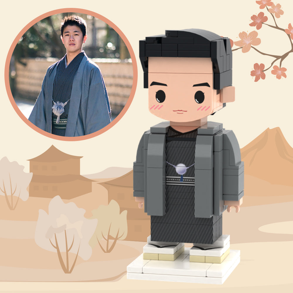 Full Body Customizable Japan Style 1 Person Custom Brick Figures Small Particle Block Toy Brick Me Figures Guy Grey Kimono Valentine's Day Gifts