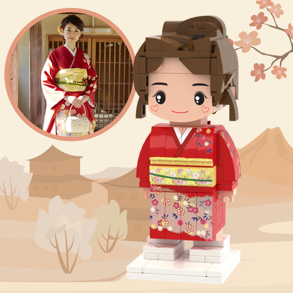 Valentine's Day Gifts Custom Brick Figures Full Body Customizable Japan Style For Girl In Red Kimono