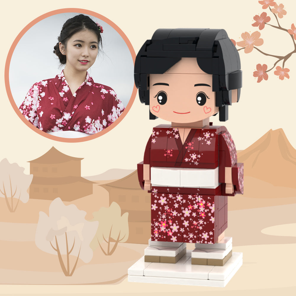 Valentine's Day Gifts Custom Brick Figures Full Body Customizable Japan Style For Girl In Rose Kimono