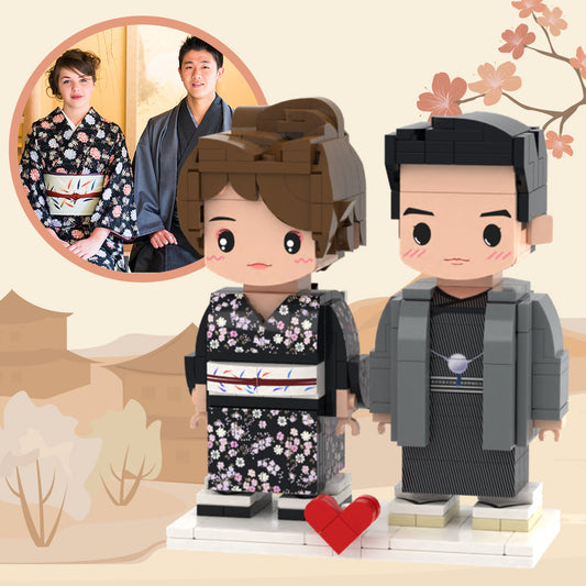 Valentine's Day Gifts Customizable Fully Body 2 People Custom Brick Figures Black Kimono For Couples