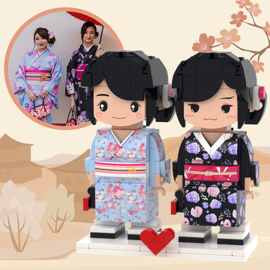 Valentine's Day Gifts Customizable Fully Body 2 People Custom Brick Figures Blue And Black Kimono For Sister