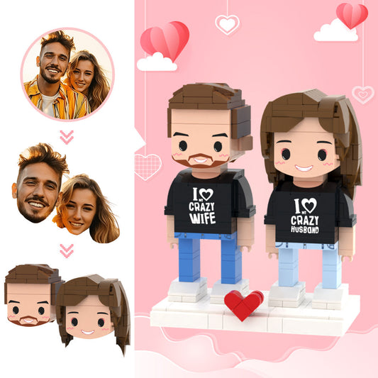 Valentine's Day Gifts Custom Head 2 People Cute Brick Figures Crazy Couple Brick Figures