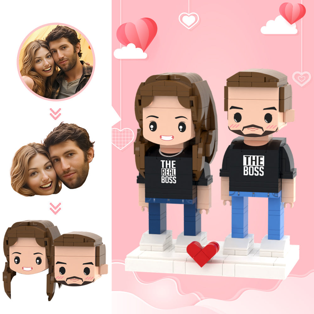 Valentine's Day Gifts Custom Head 2 People Cute Brick Figures Wife is Real Boss Brick Figures