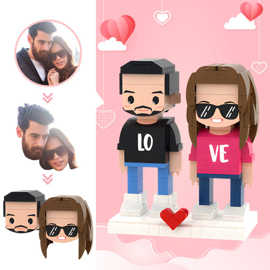 Valentine's Day Gifts Custom Head 2 People Cute Brick Figures Sweet Couple Brick Figures