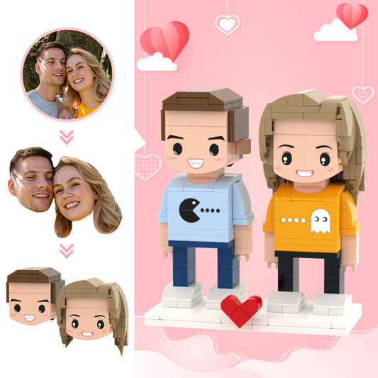 Valentine's Day Gifts Custom Head 2 People Cute Brick Figures Pac-Man Brick Figures