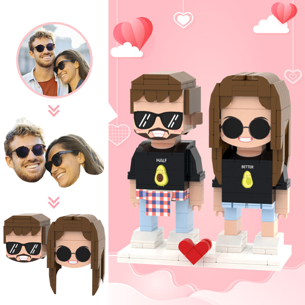 Valentine's Day Gifts Custom Head 2 People Cute Brick Figures Fun Couple Brick Figures