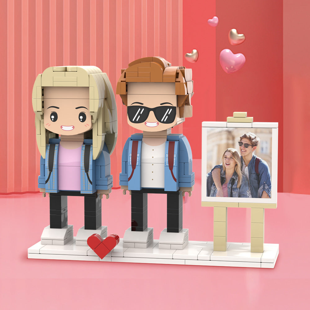 Cute Round Face Couple Full Body Customizable 2 People Photo Frame Custom Cute Brick Figures