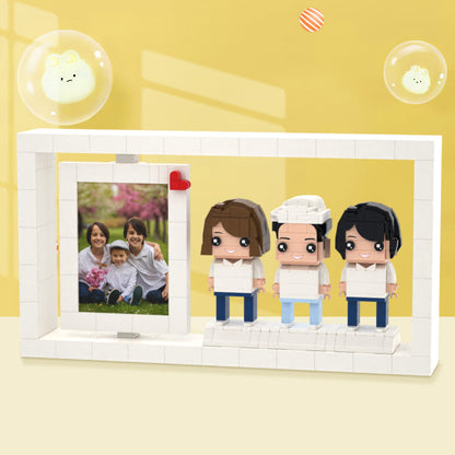 Creative Children's Growth Record Photo Frame Full Body Customizable 3 People Custom Brick Figures Photo Frame Child and Friends Brick FIgures