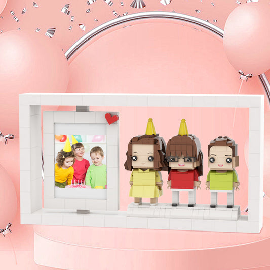 Birthday Gifts for Kids Creative Children's Growth Record Photo Frame Full Body Customizable 3 People Custom Brick Figures Photo Frame