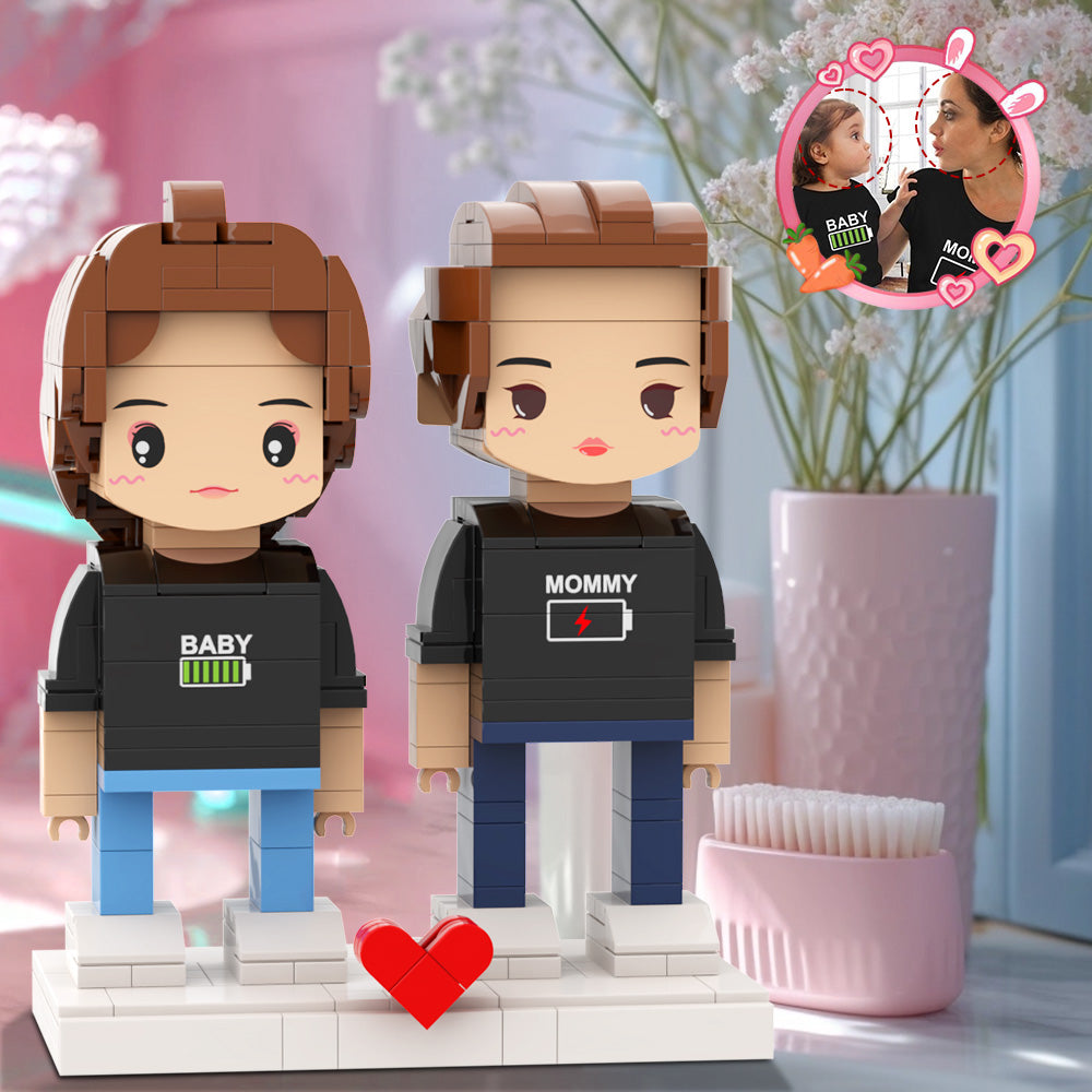 Mother's Day Gift Matching Shirt Battery Low Personalized Head 2 People Custom Brick Figures For Mommy