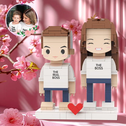 Mother's Day Gift Matching Shirt Mom's Real Boss Personalized Head 2 People Custom Brick Figures For Mommy