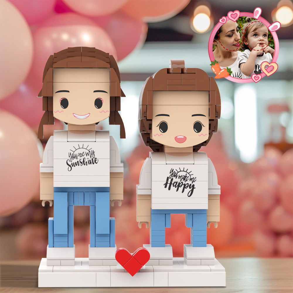 Gift for Mom Matching Shirt You Are My Sunshine Customizable Head 2 People Custom Brick Figures