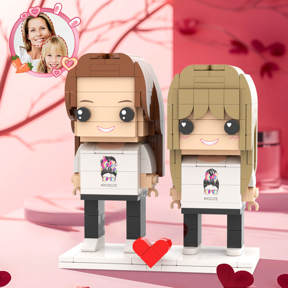 Mother Daughter Matching Shirt Mother Life Customizable Head 2 People Custom Brick Figures Gift for Mom On Mother's Day