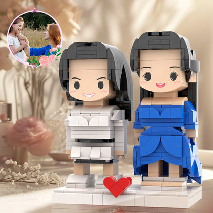 Customizable Fully Body Gift For Mom Brick Figures Classic Blue And White 2 People Custom Brick Figures For Mommy On Mother's Day