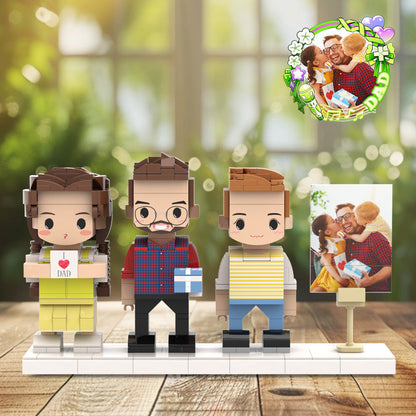 Gift For Dad And His Kids Fully Body Customizable Father's Day Custom Brick Figures For Dad 3 People Custom Brick Figures For Daddy On Father's Day