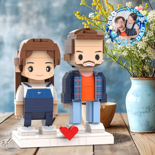 Personalized Gift For Classic Blue Shirt Dad and His Daughter Fully Body Customizable Father's Day Custom Brick Figures For Dad 2 People Custom Brick Figures For Daddy On Father's Day