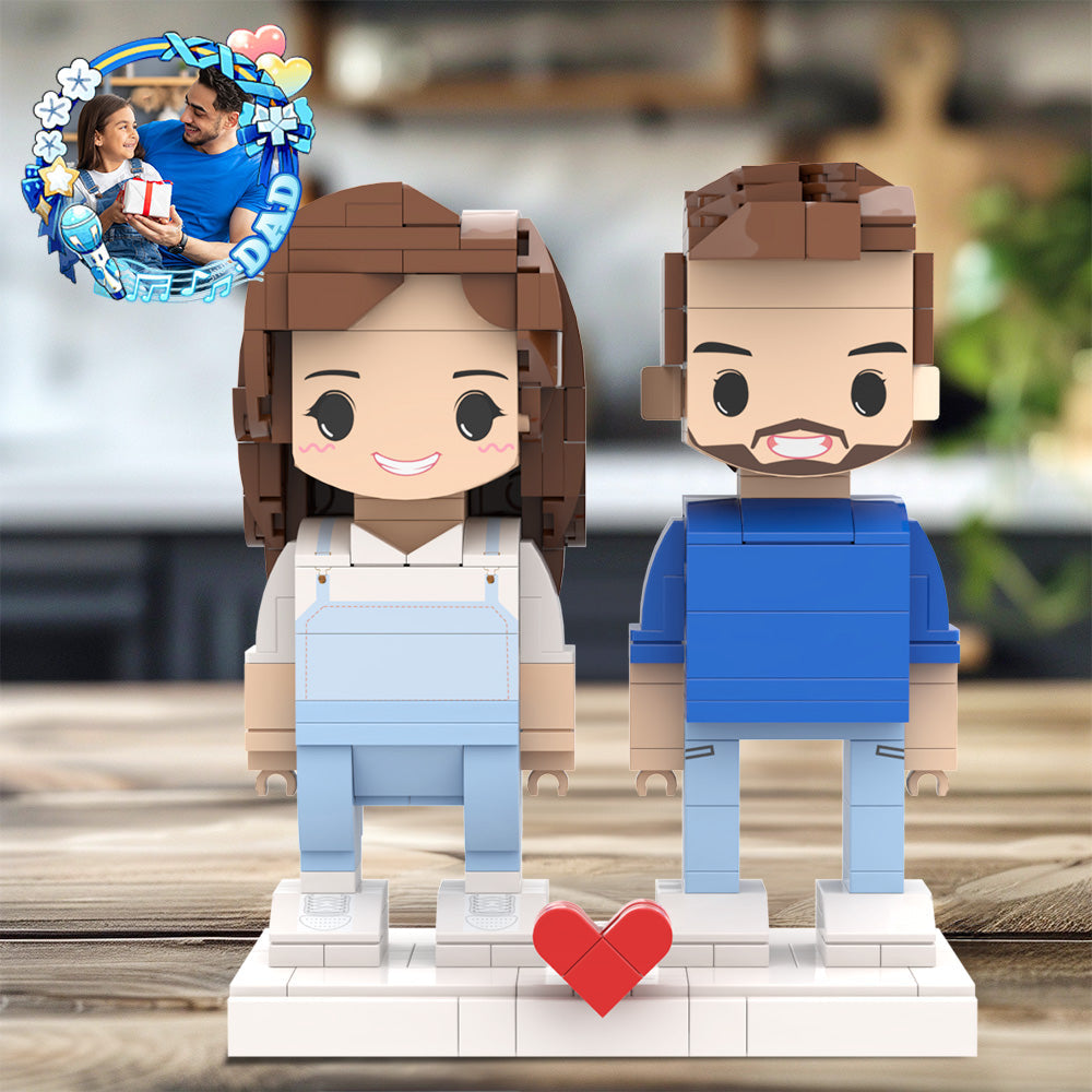 Personalized Gift For Daddy And His Daughter Fully Body Customizable Classic Jeans Style Outfit Father's Day Custom Brick Figures For Dad 2 People Custom Brick Figures For Daddy On Father's Day