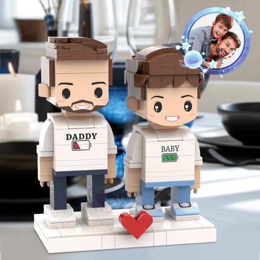 Father's Day Gift Matching Shirt Battery Low Personalized Head 2 People Custom Brick Figures For Daddy