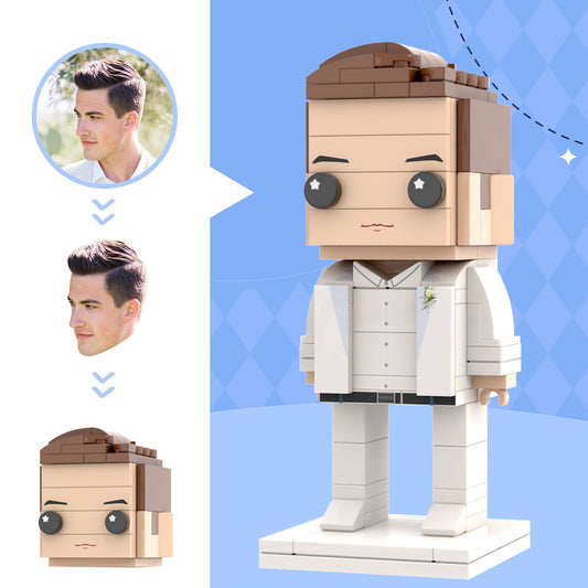 Angelic White Suit With Corsage For Husband Custom Head Brick Figures Personalized Brick Figures Small Particle Block For Newly Married Groom In Wedding Anniversary