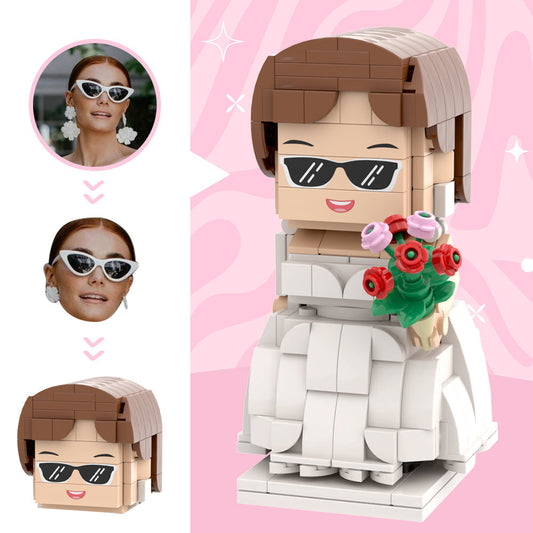 Crazy Good Looking Wedding Dress With A bouquet For Wife Custom Head Brick Figures Personalized Brick Figures Small Particle Block Wedding Anniversary Gift For The Chic Bride You Married