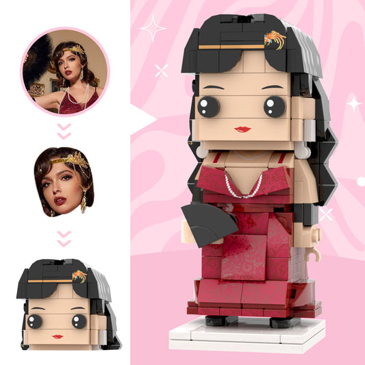 Breathtakingly Gorgeous Traditional Red Dress With Accessories For Wife Custom Head Brick Figures Personalized Brick Figures Wedding Anniversary Gift For Bride and Smoking Hot Wife